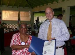 Larry Eighmy and St. Croix Rotary Mid-Isle President Angela Cumberbatch.